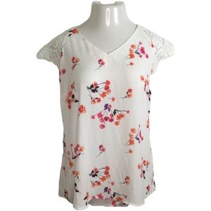 City Streets White Floral Top Lace Shoulders Plus 1X